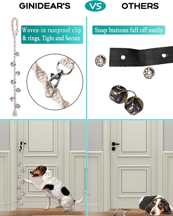 Dog Bells to Go Outside & Puppy Potty Training, Adjustable Dog Door Bell Ring to Go Potty, Handmade with Premium Yarn. Twisted Style, LightGreen