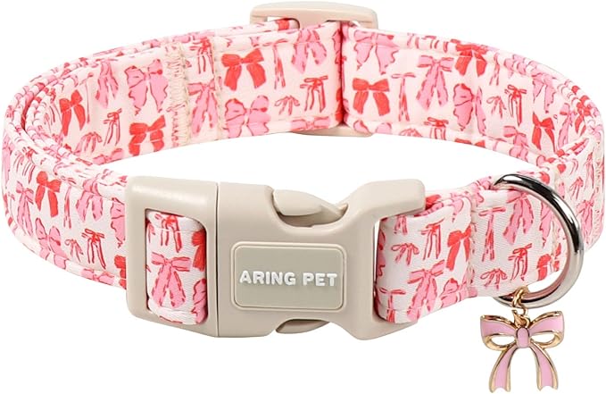 ARING PET Girl Dog Collar, Cute Spring Summer Pink Bow Puppy Pet Collars Necklace for Small Medium Large Female Dogs-M