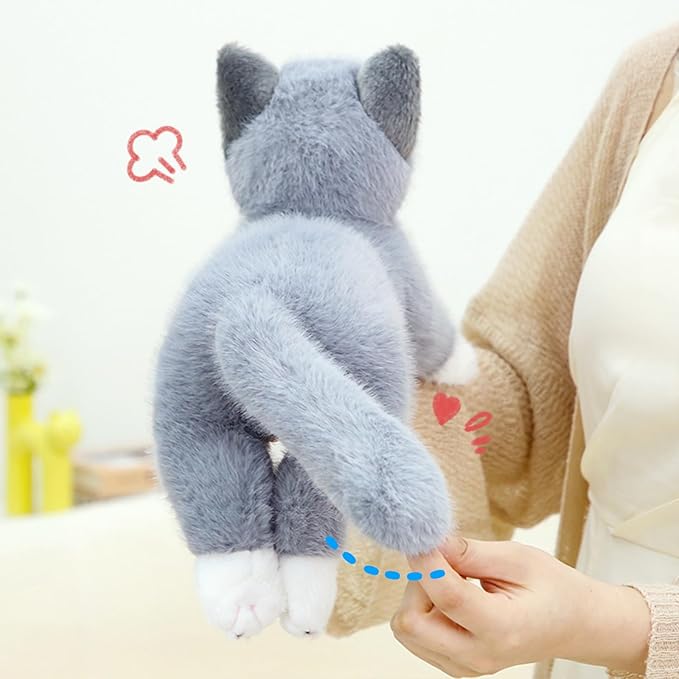 PEACH CAT Cat Stuffed Animal 15" Realistic Kitten Plushies Soft Plush Toys Gifts for Kids Grey