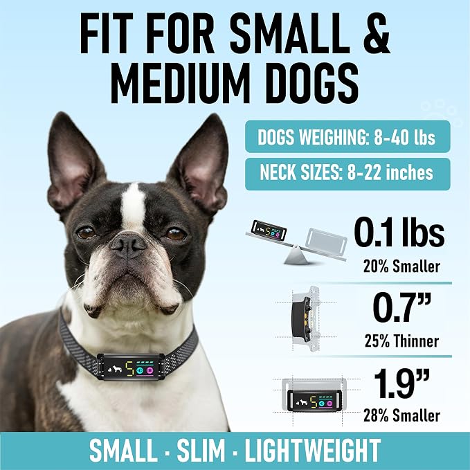 No Shock Bark Collar for Small Dogs 8-40 lbs - Beep & Vibration, Smart Screen, 5 Sensitivity, Anti-False Trigger, Magnetic Rechargeable, IP67 Waterproof, Black/Grey
