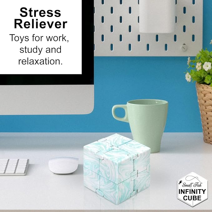 SMALL FISH Infinity Cube Sensory Fidget Toy, Sensory Tool EDC Fidgeting Game for Kids and Adults, Cool Mini Gadget Best for Stress and Stress Relief, Hand-Held Fidget Toy (Marble)