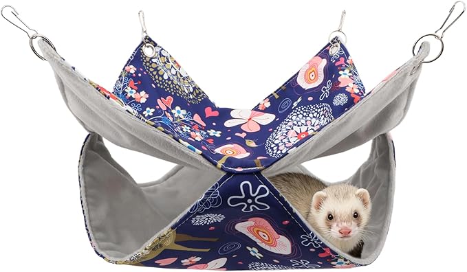 Litewoo Rat Ferret Hammock Hanging Small Animal Hammock Toy Warm Pet Bunk Bed Cage Accessories for Small Animals Ferret Guinea Pig Chinchilla Sugar Glider Hamster Squirrel Parrot Bird(BLUE DEER,SMALL)