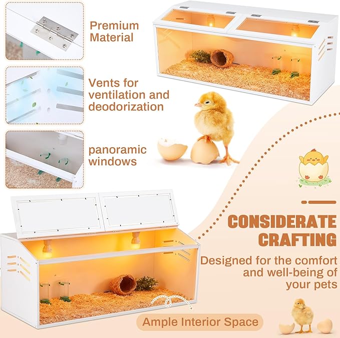 CroBlissful 40 x 16 x 16 in Brooder Box for Chicken Quails Stand Sliding Door, Bulb Set and Feeder, Indoor Chicks Coop Brooder Box Kit, for Ducks, Hamsters, Lizards, Mice, Rat (Table Legs, White)