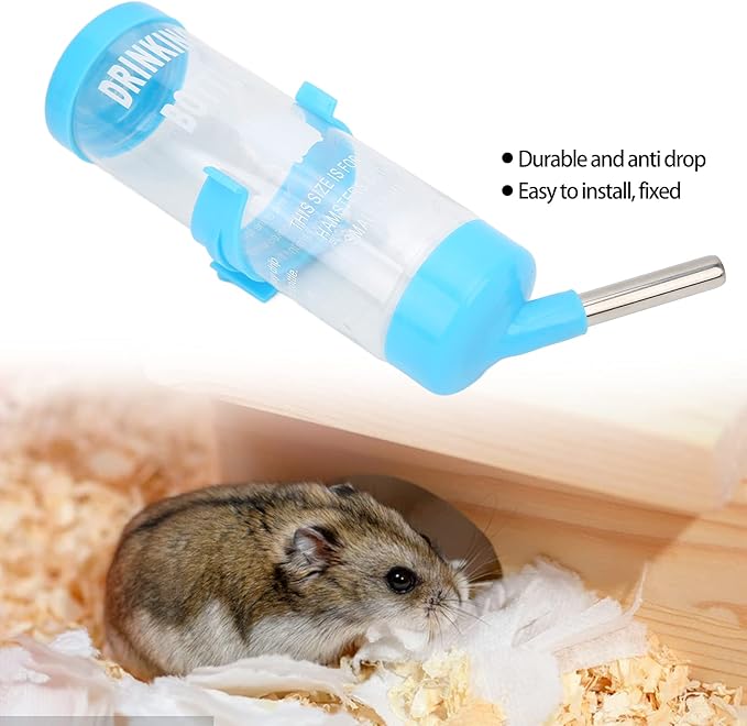 Hamsters Water Bottle, Automatic No Drip Hanging Water Feeder Dispenser for Small Animals Guinea Pig Rat Rabbit Dwarf Gerbil Chinchilla(Blue 250ML)