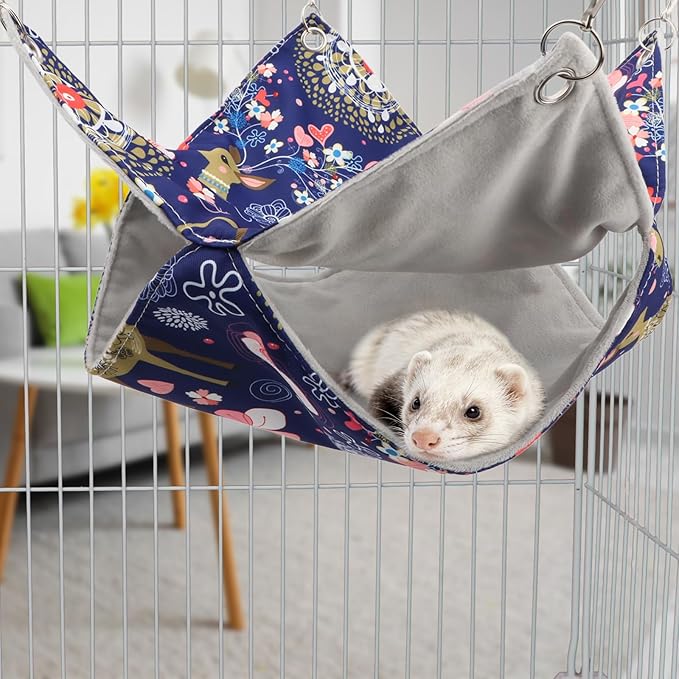Litewoo Rat Ferret Hammock Hanging Small Animal Hammock Toy Warm Pet Bunk Bed Cage Accessories for Small Animals Ferret Guinea Pig Chinchilla Sugar Glider Hamster Squirrel Bird(Blue Deer,Medium)