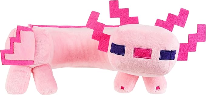 Mattel Minecraft Axolotl Neck Pillow, Plush Toy with Sound Feature, Curved to Stay in Place
