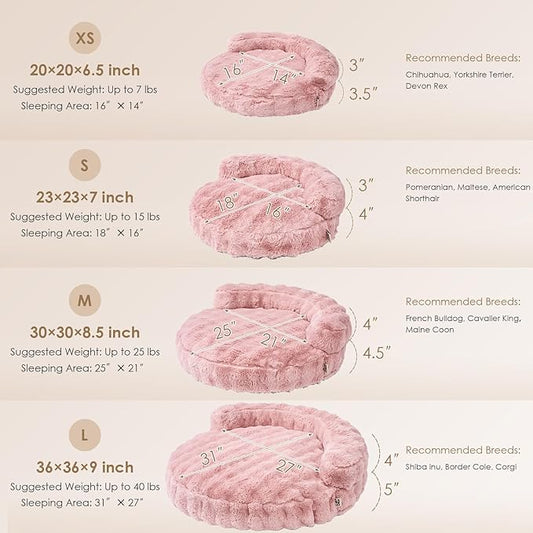 EHEYCIGA Dog Bed Medium Size Dog, Fluffy Small Dog Couch with Removable Washable Cover, Bolster Pet Sofa, Waterproof and Non-Slip, 30" x 30"x 8.5", Pink