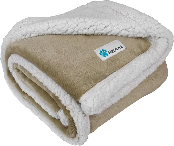 PetAmi Dog Blanket for Small Medium Dogs Cats Puppies Kittens, Soft Sherpa Fleece Pet Blanket Throw, Reversible Plush Couch Cover Protector for Crate Carrier Chair, Machine Washable, 40x29, Taupe