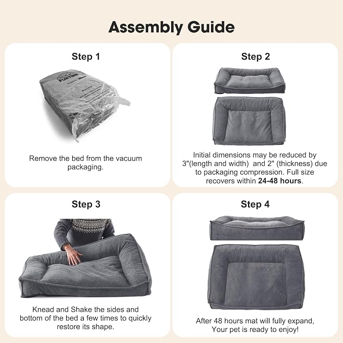 FURTIME XXL Orthopedic Dog Beds Large Sized Dog, Extra Thick Supportive Comfort Pet Sofa, Ergonomic Slant Dog Couch with Removable Washable Cover, Ultra Soft Surface & Non-Slip Bottom, Light Grey, 48"