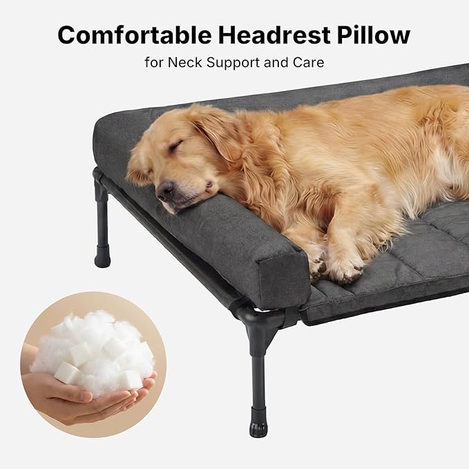 Veehoo Cooling Elevated Dog Bed Add Removable Waterproof Bolster Cushion Mat, Raised Pet Cot with Breathable Teslin Mesh, No-Slip Feet, Dog Couch Bed for Indoor Outdoor, 53 inches, Black