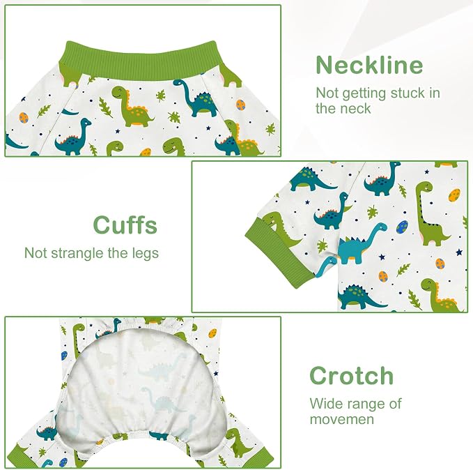 Dog Pajamas for Small Medium Dogs Recovery Suit Dog Pjs Dog Onesie Cute Soft Breathable Puppy Pajamas Pet Spring Summer Stretchy Pjs for Boy Girl - Green Dinosaurs