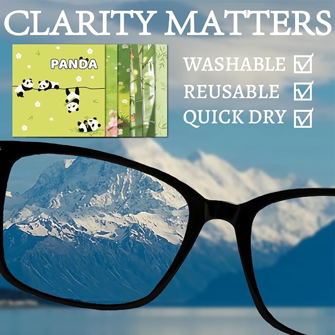 CREATCABIN 6Pcs Glasses Cleaning Cloth Microfiber Cleaning Cloths Suede Fiber Glasses Cleaner Wipes Soft Washable Microfiber Reusable for Eyeglasses Camera Lens Laptops Screens Phone 6 x 6 Inch Panda