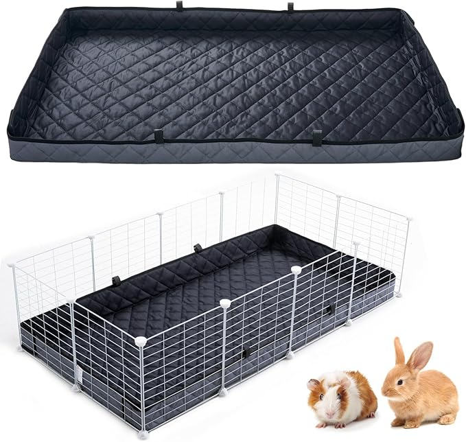 FunFurry Quilted Guinea Pig Cage Liner, Reversible & Absorbent Bottom Base, Cage Liners for Small Animals, Hamster Chinchilla Hedgehog Ferret Rabbit. (Dark Grey-Quilted, 24" X 24")