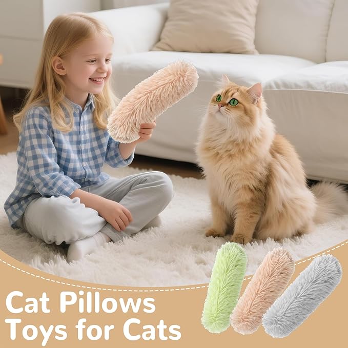 Cat Toys Cat Pillows Toys, Interactive Kicker Catnip Toys, Soft Durable Teething Chew Toy (3, Green Orange Grey)