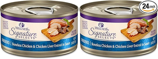 Wellness CORE Signature Selects Shredded Adult Wet Cat Food,Natural,Protein-Rich,Grain Free,2.8 Ounce (Chicken & Chicken Liver),(Pack of 24)