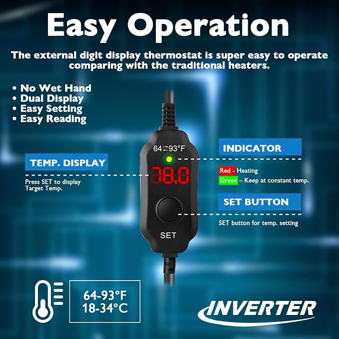 AquaMiracle Submersible Aquarium Heater, 100W Fish Tank Heaters with LED Digital Temp Display, Dry-Run Auto Power-Off & Overheat Protection, for Freshwater and Saltwater Tanks (10-20 Gal)