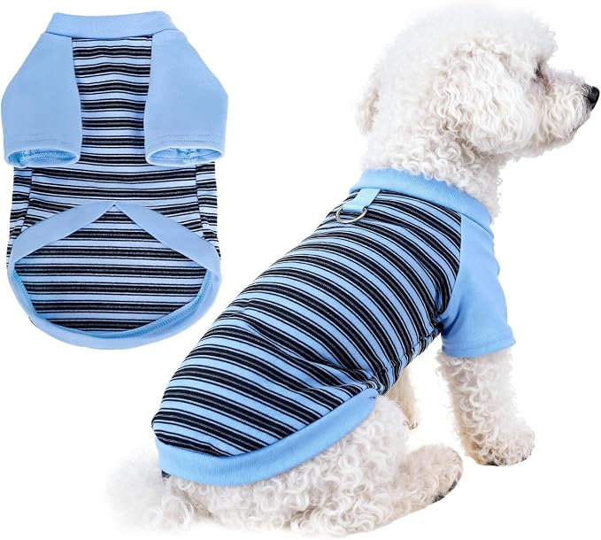 Pistha Dog Tshirt Striped Shirts for Dogs Clothes Stretchy Puppy T-Shirts with Metal Buckle for Small Medium Dog Boys Girls (Blue, Large)