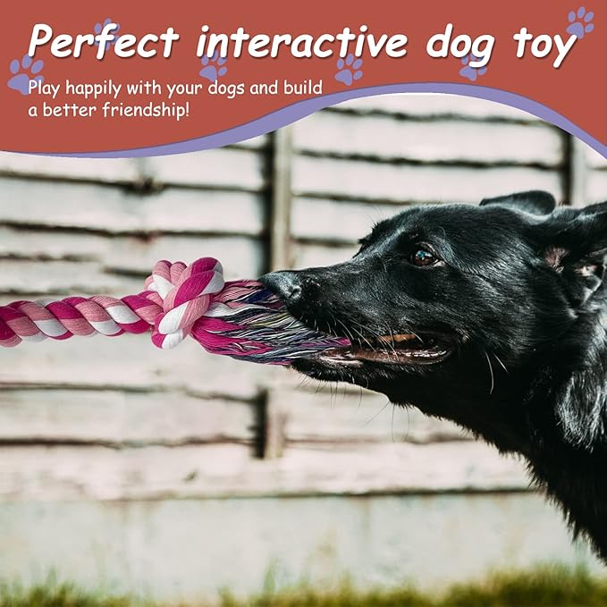 Lmlpt Dog Rope Toy for Large Aggressive Chewers, Heavy Duty Rope Chew Toy Indestructible Tough Tug of War Pink Dog Toys,3 Feet 5 Knots Interactive Cotton Ropes Toys for Large Breeds Teeth Cleaning