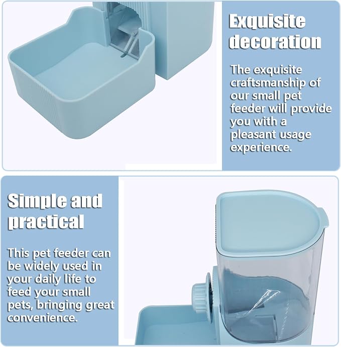 Automatic Rabbit Feeder and Water Dispenser Set,54oz Gravity Food Feeder&17oz Leak-Proof Water Bottle for Guinea Pigs,Hamsters,Chinchillas,Ferrets, Small Animals,Cage Mount Feeding Station Blue