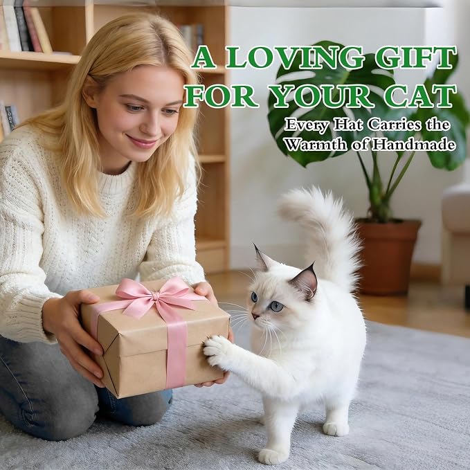 White Snow Cat Hat, Cotton & Soft Cute Knitted Hats for Cats Birthday Party Spring Puppy Hat for Small Pets (White Snow, M)