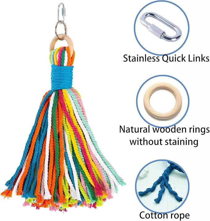 Bird Toys for Parrots, Colorful Cotton Rope Chew Toys for Large Birds, Natural Hanging Bird Cage Toys for Cockatiels, Macaws, Medium Large Birds for Playing & Preening (1)