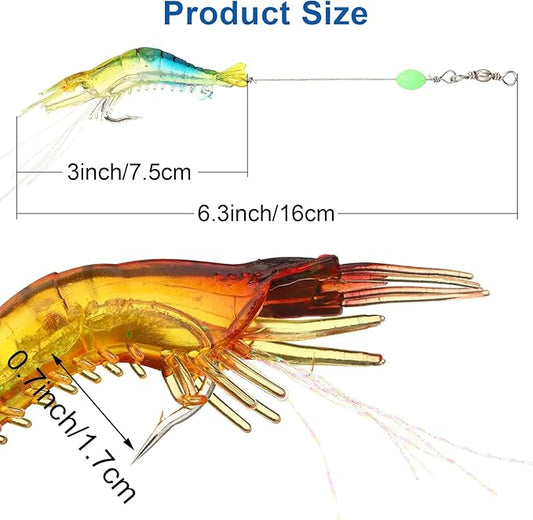 28 Pcs Saltwater Fishing Lures Set, 7 Colors Glow Artificial Shrimp Bait Shrimp Lure with Hook Bead Fishing Tackles for Trout Bass Flounder Redfish Freshwater Saltwater Catfish Salmon