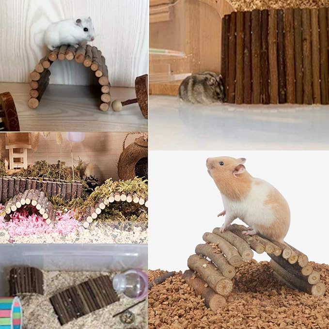 Hamster Bridge Rat Ladder Wooden Bridge Toy for Small Animals Cage Wood Ladder Natural Hideout for Guinea Pig Chinchilla Ferret Reptile (Pack of 4) (4ladder)