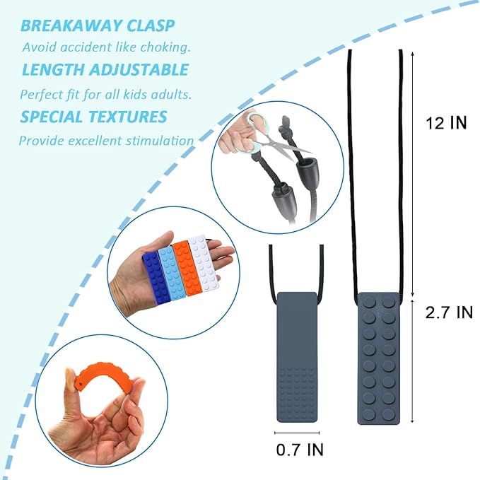 Chewing Necklace for Kids Sensory, Blocks Sensory Necklace for Chewing Boys Girls with Autism, ADHD, Teething, Biting, Chewing Needs, Silicone Chewy Necklace Sensory for Reduce Anxiety -7 Pack