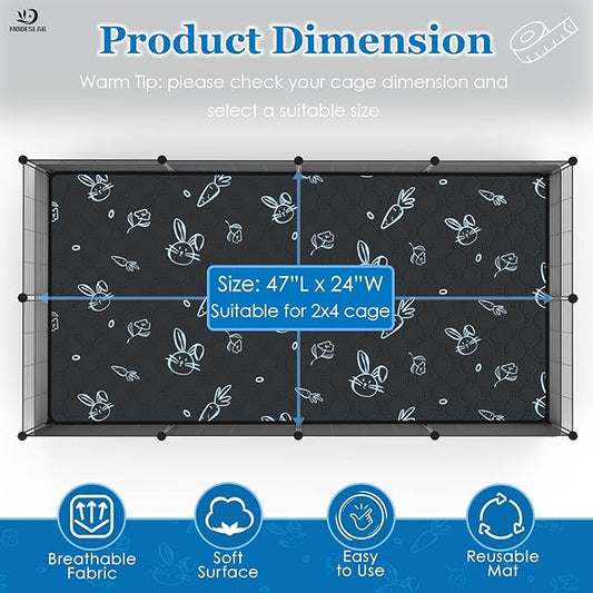 4-Pack Guinea Pig Cage Liner Washable, 24in x 47in Ultra-Absorbent Guinea Pig Bedding for Cage Non-Slip Leak-Proof Pee Pads for Dogs Rabbit Bunny Cat Litter Mat, Navy