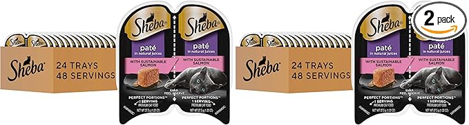 Sheba Perfect Portions Wet Cat Food Pate Sustainable Salmon Entree,2.6 oz. Twin-Pack Trays,Cat Food Wet Recipe (,48 Servings),24 Count (Pack of 2)