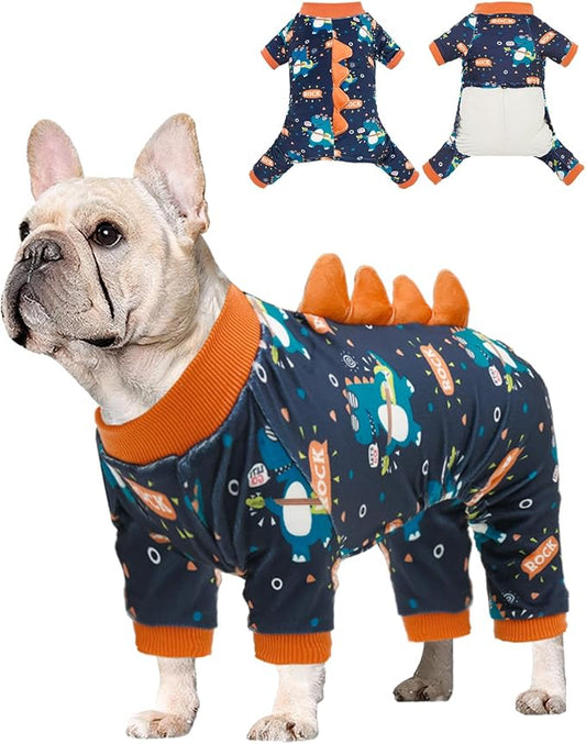 CuteBone Dinosaur Costume Dog Pajamas, Stretchy Spandex Crystal Velvet Sleepwear Coat for Small Dogs, Soft & Warm Pet Outfit Clothes for Cold Weather, Cozy Pullover Design COSP19XL
