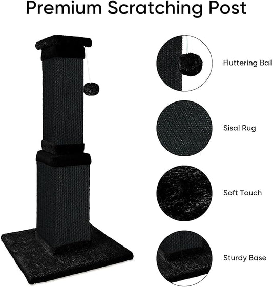 Cat Scratching Post, 32 Inch Cat Scratching Posts for Large Cats, Scratching Posts for Indoor Cats Adults, Cat Scratch Post with Nature Sisal, Full Black