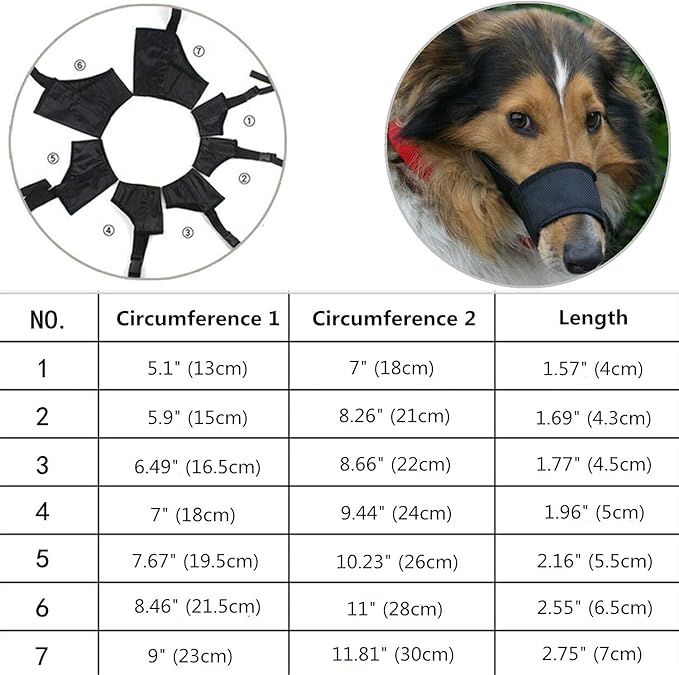 Dog Muzzles Suit, 7 PCS Adjustable Breathable Safety Small Medium Large Extra Dog Muzzles for Anti-Biting Barking Chewing Protection (Red)