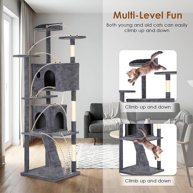 PayLessHere Cat Tree 81in Cat Tower with Cat Scratching Post,Multi-Level Cat Condo Stand House Furniture Kitty Activity Center with Furry Ball Toys Cat Tree for Indoor Cats,Dark Gray