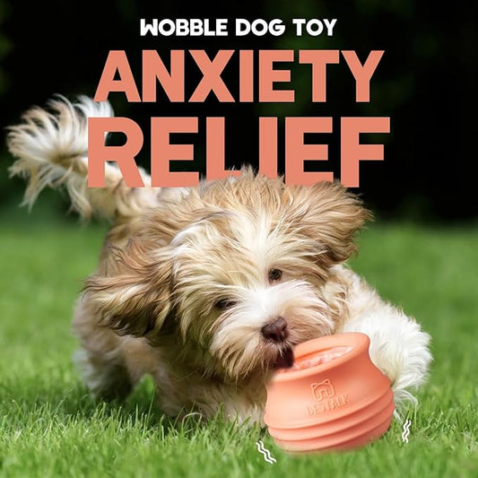 Dog Enrichment Treat Toy, Long-Lasting Wobbly Interactive Freeze Lick Toys for Dogs, Stuffable Puzzle Feeder Toy for Boredom, Silicone Treat Dispensing Chew Toy (Pastel Orange,L)