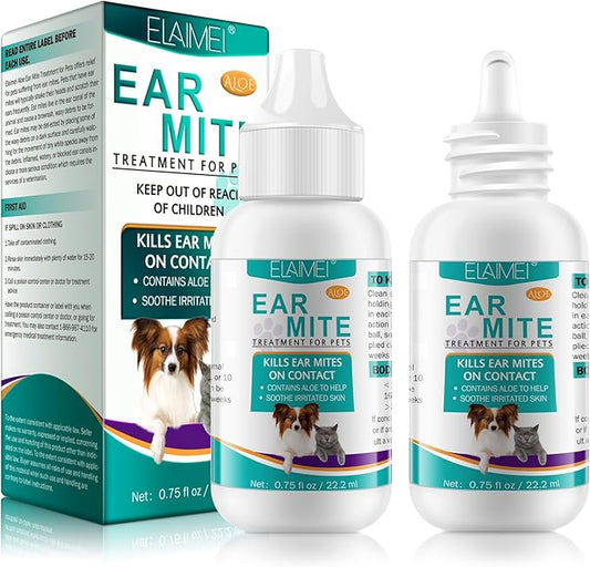 2Pack Ear Mite Treatment for Dogs and Cats,Dog Ear Infection Treatment,Aloe Ear Mite,Safe for Pets | 12+ Weeks | 0.75 fl oz 22.2ml