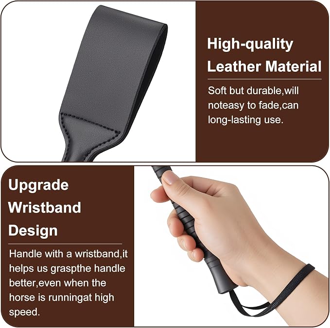 YUQGAOP 18 Inch Horse Whip, Premium Riding Crop Horse Whip for Equestrian Sports,Black, with Non-Slip Handles