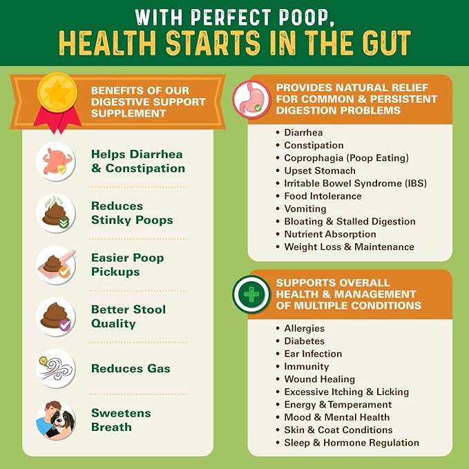 Perfect Poop Digestion & General Health Supplement for Dogs: Fiber, Prebiotics, Probiotics & Enzymes Relieve Digestive Conditions, Optimize Stool, and Improve Health (Cheddar Cheese, 4.2 oz)