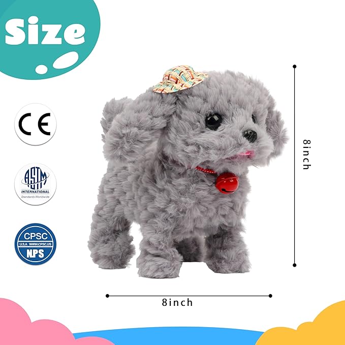Walking Grey Dog Stuffed Animal Talking Wagging Nodding Educational Plush Puppy Toy Electric Interactive Animated Plushies for Girls Boys Birthday