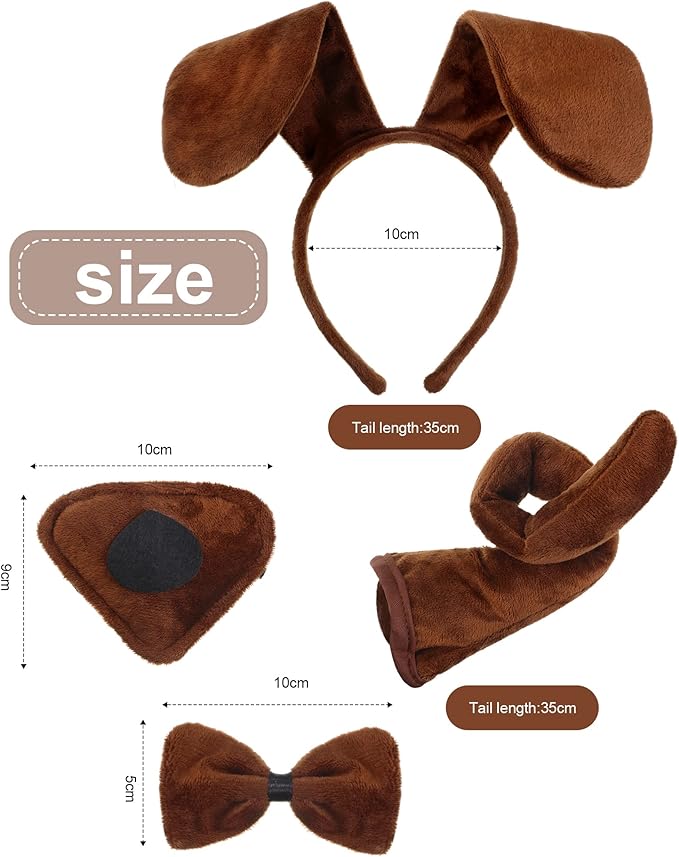 Syhood Puppy Dog Costume Set Ears Headband Bowtie Nose Tail Paw Gloves Accessories for Carnival