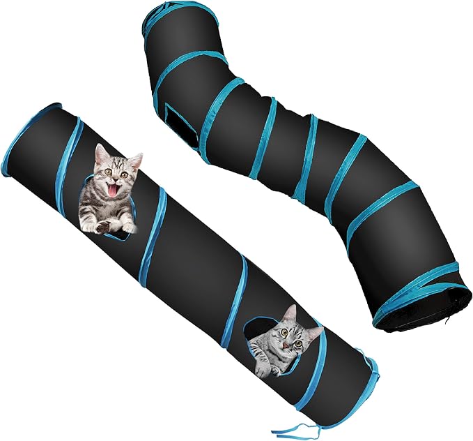 PetLike S Cat Tunnel Collapsible Pop-up Pet Tube Hideaway Play Toy with Ball (1 Way, Black)