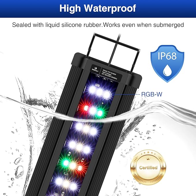 fishkeeper Aquarium Light, LED Fish Tank Lights with Auto Time Sync & 24/7, IP68 Waterproof Extendable Bracket DIY Full Sprctrum Aquarium Plant Lights with Timer/Dimming, Memory Function for 48-55inch