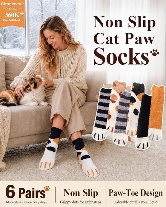Ginmewrae Women Fuzzy Socks Cozy Soft Fluffy Cute Animal Slipper Socks Sleeping Warm Socks Christmas Gift for Girls