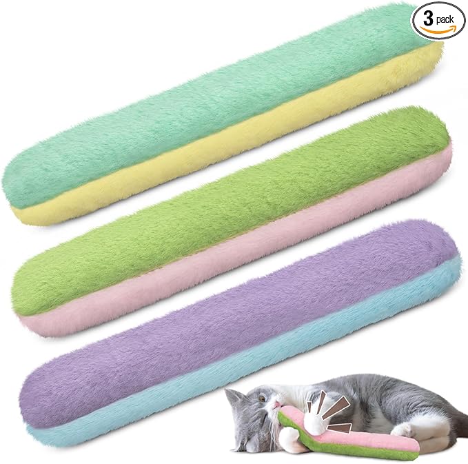 Retro Shaw Refillable Catnip Toys for Indoor Cats, 3 Pack, Cat Toys Pillows with Crinkle Sound, Interactive Kitten Kicker Cats Nip Chew Kitty Kick Stick Toy for Exercise (8 Inches)