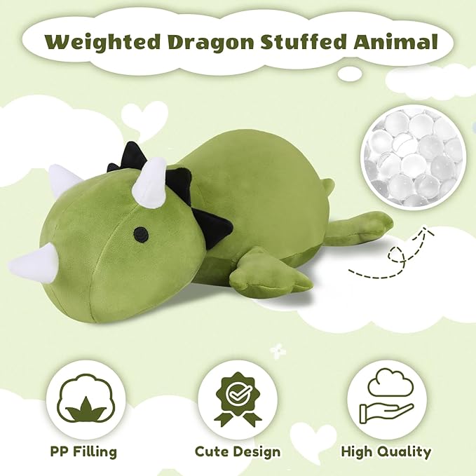 Finebee Weighted Dinosaur Stuffed Animals, Cute Weighted Dino Plush, Soft Stuffed Weighted Plushie Pillow Gifts for Kids & Adults (23.6" 3.1Lbs)