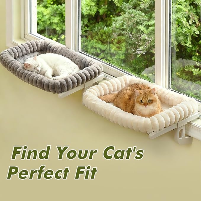 Zoratoo Cloud-Cuddle Cat Window Perch with 4-Sided Bolster, Zipper Design Cushion Window Seat for Window Sill, Sturdy Metal Frame & Easy Assembly Pet Hammock Bed for Indoor Cats (Gray, Large)
