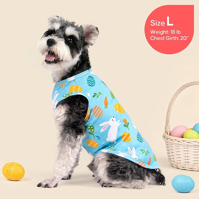 KYEESE 2Pack Easter Dog Shirt, Breathable Tank Top Sleeveless Dog T Shirts for Small Medium Dogs Boy Girl, Lightweight Dogs Clothes Pet Outfit for Holiday, Blue+Bunny, XL