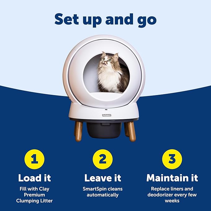 PetSafe ScoopFree SmartSpin Self-Cleaning Litter Box Bundle Advanced Odor Control App Controlled Up to 2 Weeks of Hands-Free Cleaning Includes Litter Mat, 50 Waste Bin Liners, 4 Deodorizers
