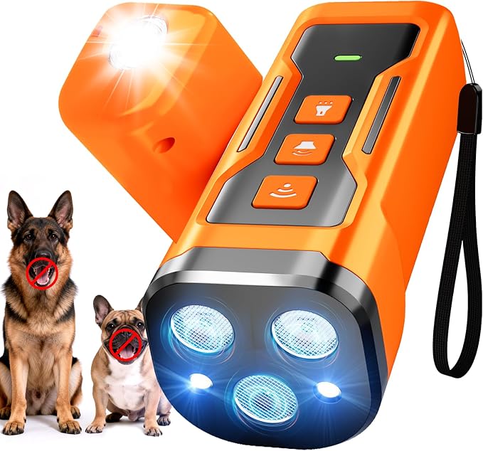 Dog Bark Deterrent Devices, 3X Ultrasonic Anti Barking Device for Dogs,6 Modes Stop Neighbors Dog Barks No More | Safe for Small, Medium & Large Dogs Bark Control Indoor Outdoor with Flashlight Compatible with Dog Fence Systems