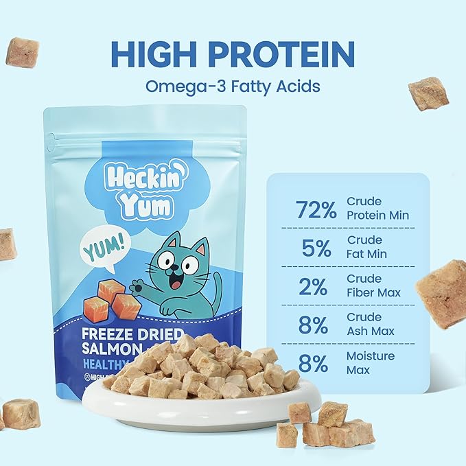 Freeze-Dried Salmon Cat Treats for Skin & Coat Support, 4oz Single Ingredient High Protein Snacks, Grain & Gluten Free